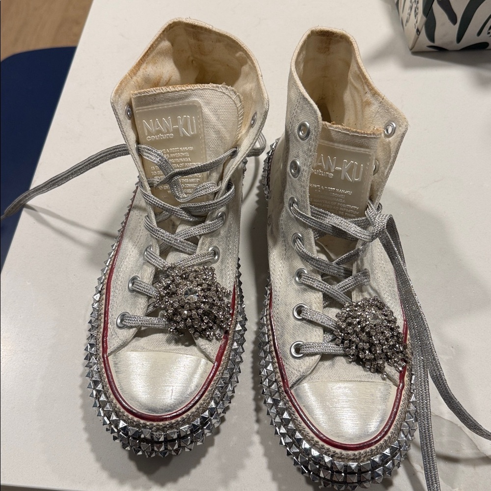 Studded High-Top Sneakers with Crystal Embellishments